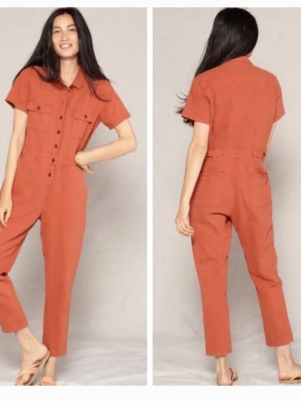Outerknown S.E.A. Jumpsuit Utility Boiler Suit Short Sleeve Rust Orange Small